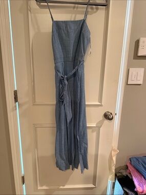 J. Crew Light Blue Linen-Blend Sleeveless Jumpsuit with Waist Tie- NWT!  2P